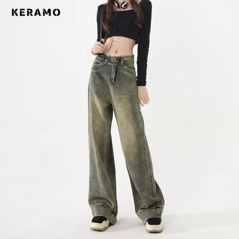 

Women's Vintage High Waist High Streetwear Style Straight Jeans Pants Korean Fashion Wide Leg Baggy Grunge Y2K Denim Trouser