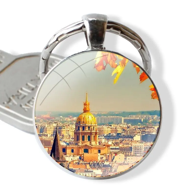 Notre Dame de Paris Keychain Glass Cabochon Metal Pendant Classic Men's Women's Keyring