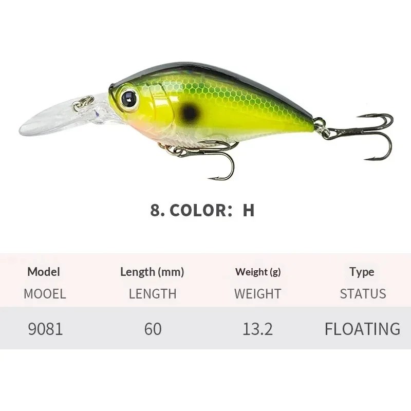 60mm 13,2g Crankbait Angelköder Schwimmender Wobbler Jerkbait Tief Tauchender Langer Lippenköder Künstlicher Harter Köder Angelzubehör