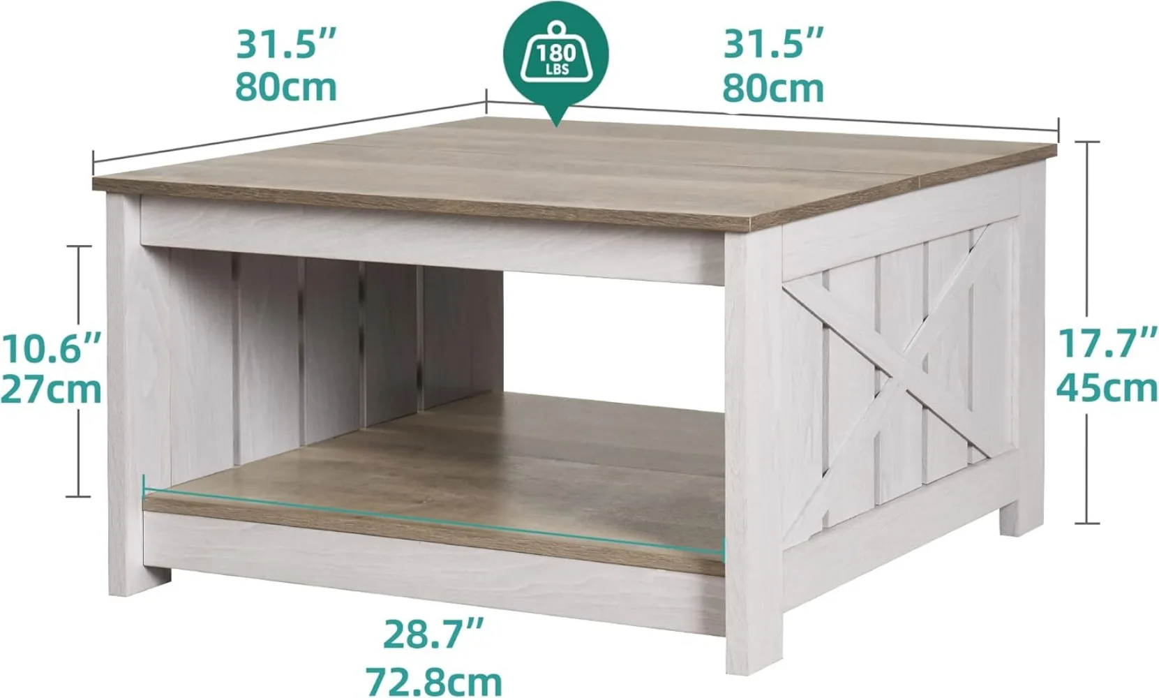 Mesa de centro de granja con almacenamiento, mesa de cóctel de madera rústica, para sala de reuniones, con compartimento de almacenamiento medio abierto, color gris