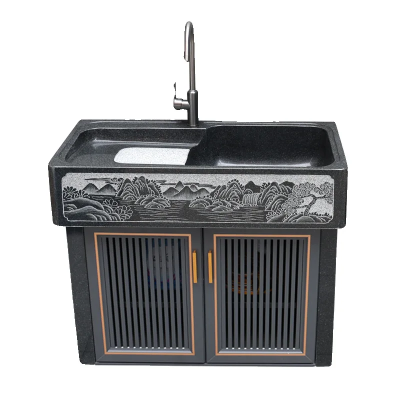 Natural marble laundry pool with rubbing board stone sink villa home outdoor floor type integrated washbasin
