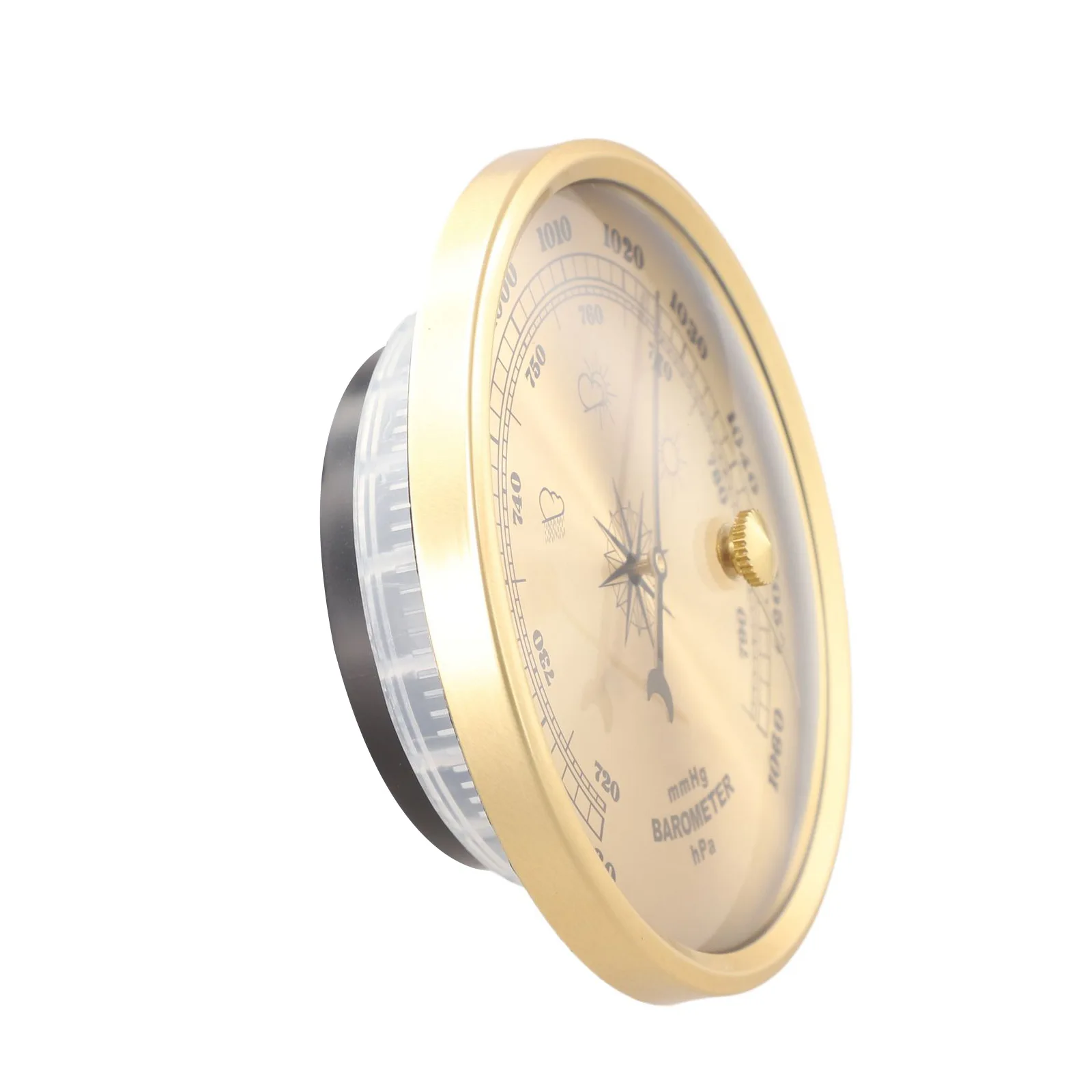 Mechanical Barometer and Clock with Metal Construction Designed to Measure Air Pressure Changes for Weather Awareness at Home