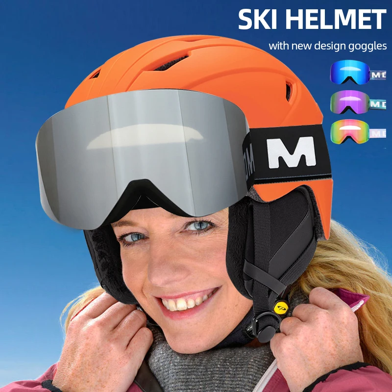 Thermal Ski Helmet Men Winter Skiing Helmet for Women Skating Snowboard Helmet with Anti-glare Ski Goggles Outdoor Safety Cap