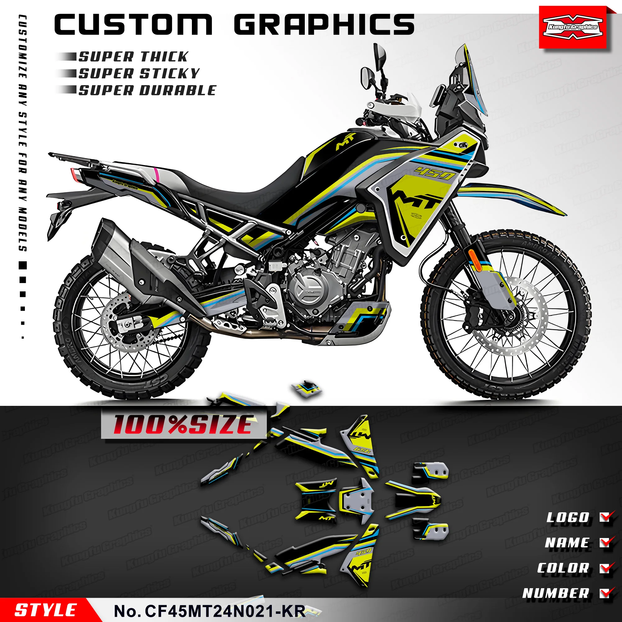 

KUNGFU GRAPHICS Racing Sticker Adhesive Decals for CFMOTO 450MT 450 MT 450, Rebuilding, CF45MT24N021-KR