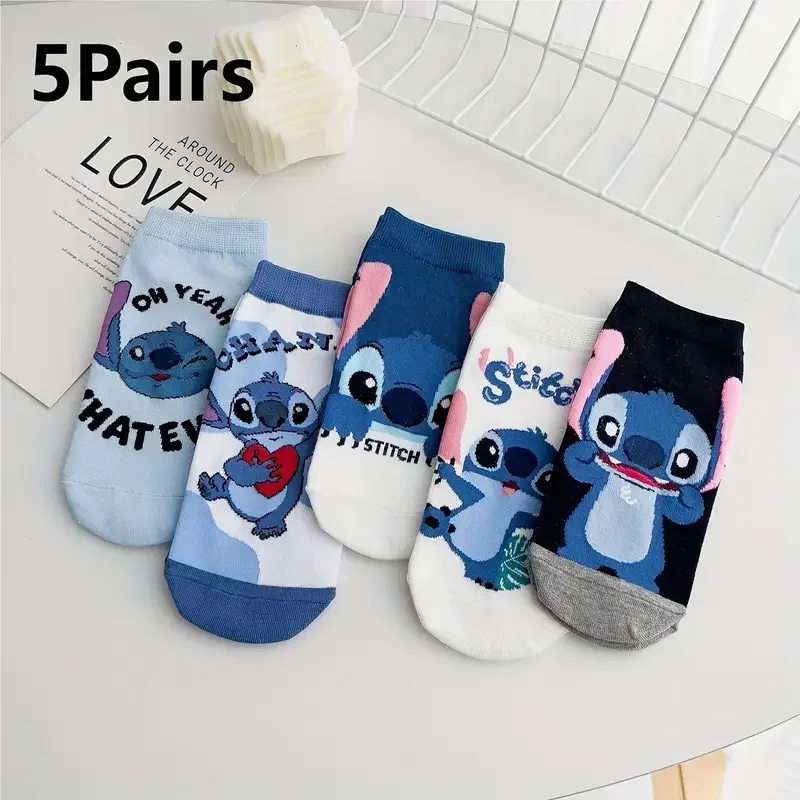 

5 Pairs of Novel and Cute Stitch Cartoon Pattern Women's Socks Summer Style Comfortable and Breathable Youth Couple Casual Socks