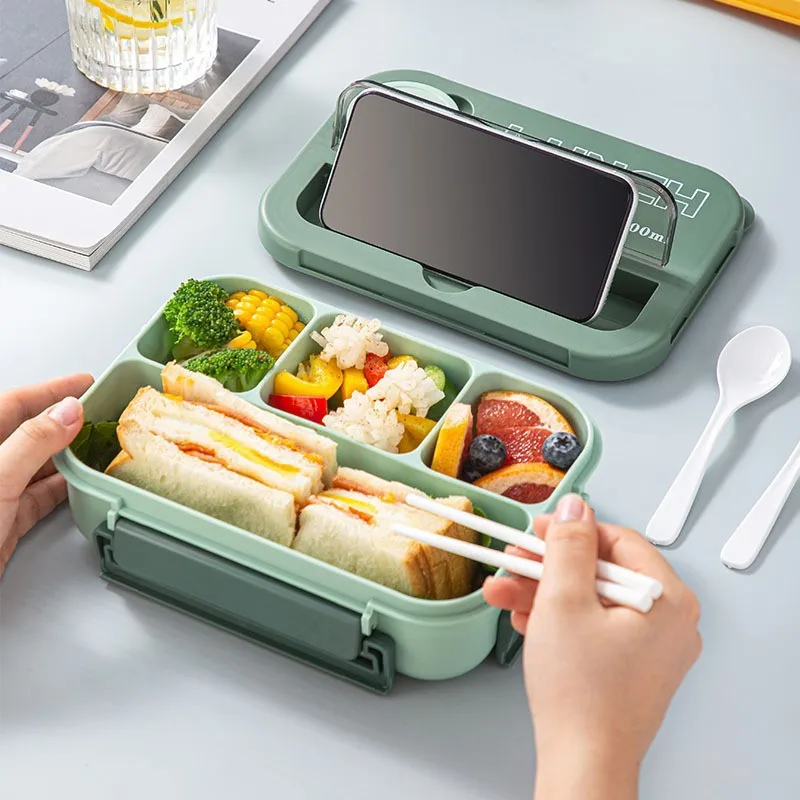 Scomparto 1300ML Lunch Box portatile Bambini Studenti Bento Box da ufficio con forchetta e cucchiaio Contenitore per alimenti per microonde