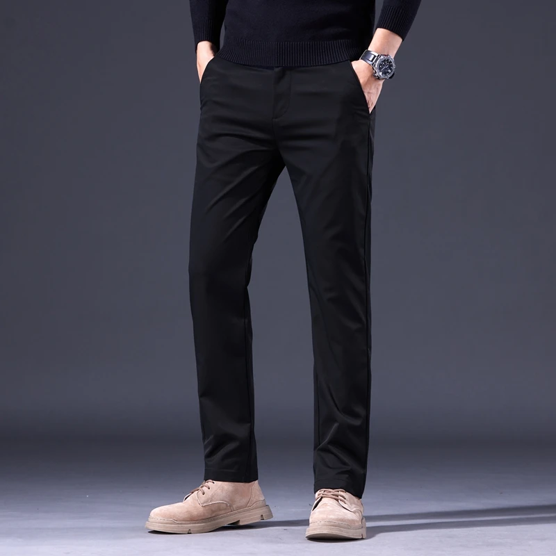 ربيع الخريف الرجال مستقيم سليم سراويل تقليدية تنوعا السراويل البضائع موضة بلون بنطلون ذكر أسود رمادي كاكي أزرق