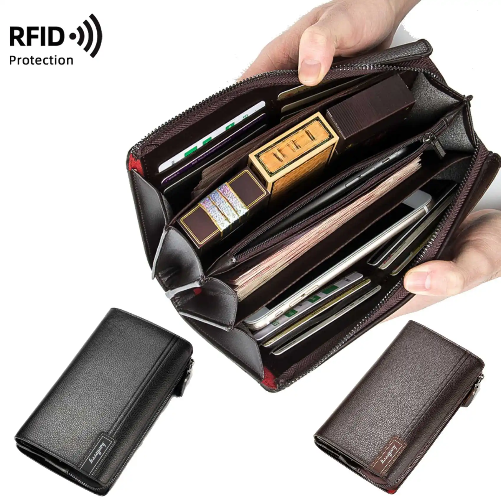 Business Casual Multi-Layer Large Capacity Clutch Bag Lychee Pattern Zipper Men's Long Wallet New Fashion Multi-Slot Card Holder