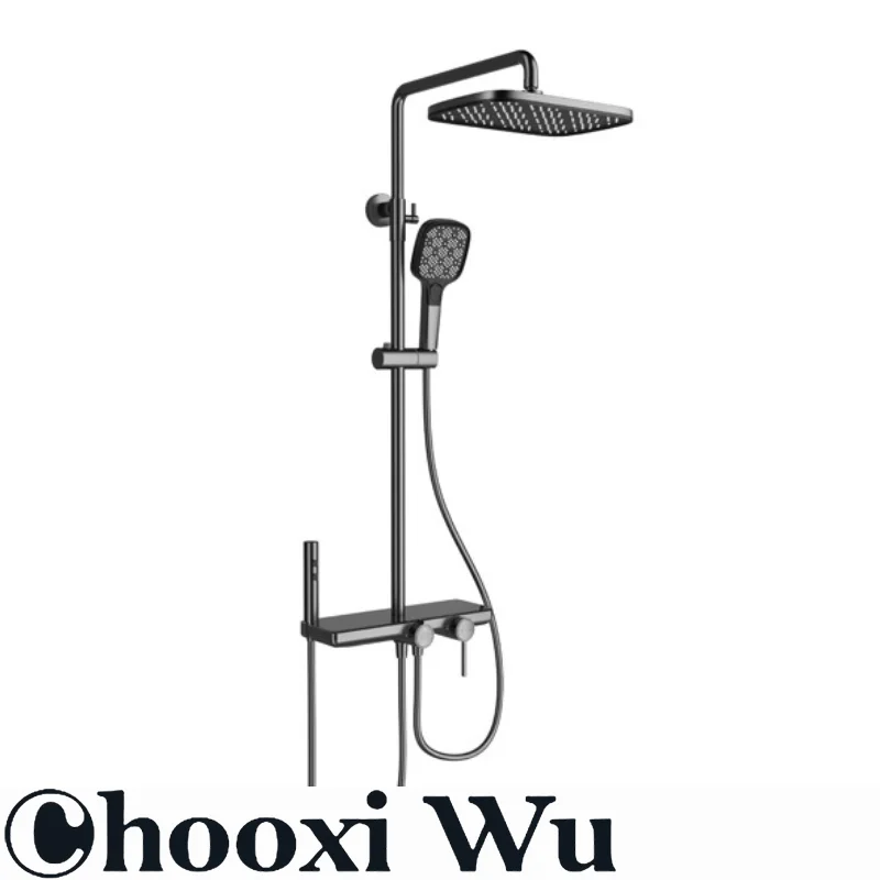 Four function shelf shower set, multifunctional brass shower gun, gray milk white wall mounted shower set - view 6