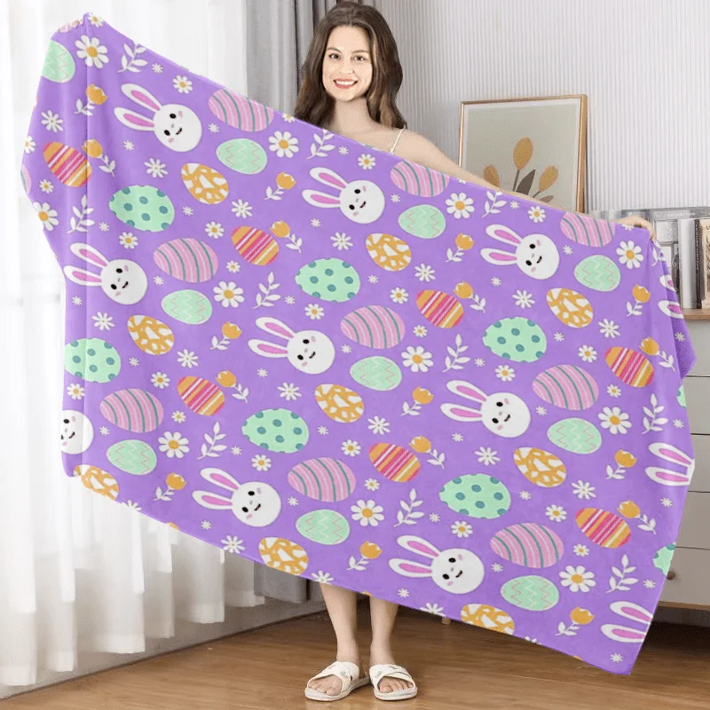 1pc Easter Bunny & Egg Print Bath Towel - Soft Microfiber Quick-Dry Highly Absorbent Beige-Friendly & Bathing, Cute Rabbit Egg