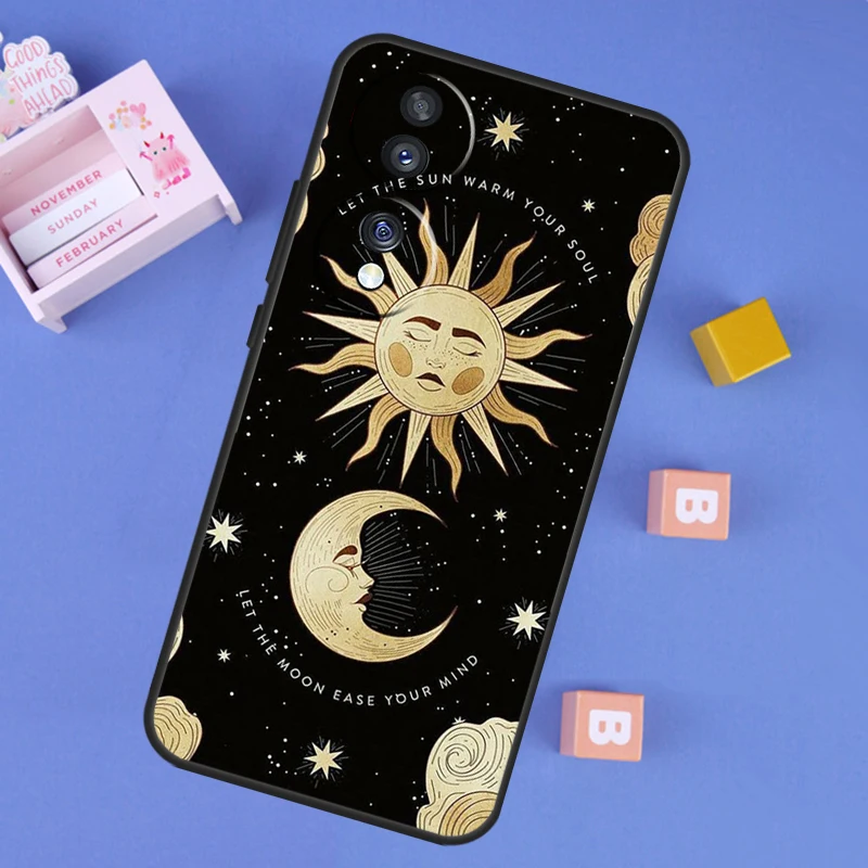 Hippie casing seni Matahari dan Bulan, penutup belakang untuk Honor 90 Lite 70 50 Magic 5 6 Pro X6 X7 X8 X9 X6a X7a X8a X9a X8b X9b