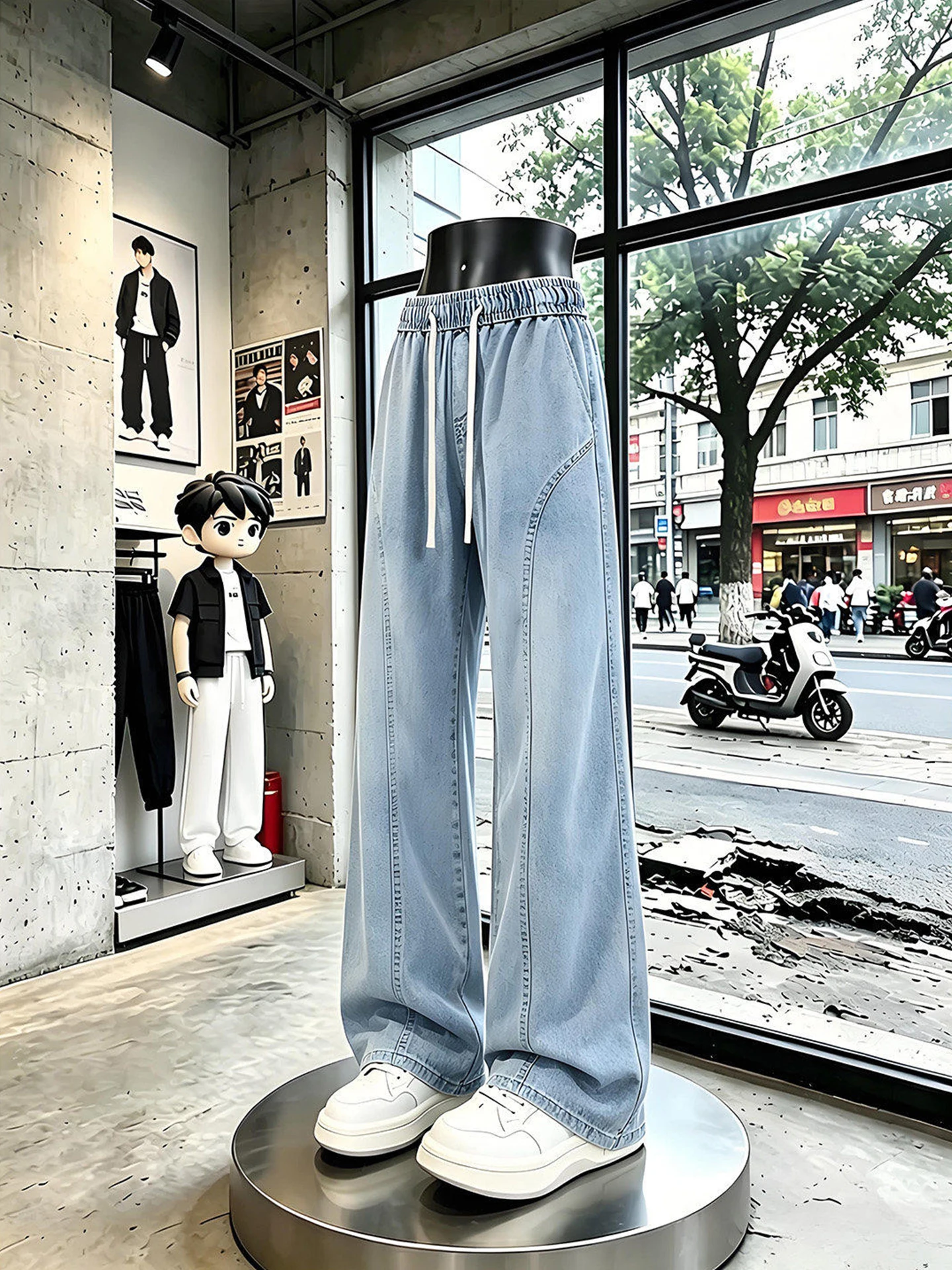 Blue Ice Silk Knife  Jeans Men's American Style High Waist Thin Straight Leg Wide Leg Micro Flared Pants Casual Jeans