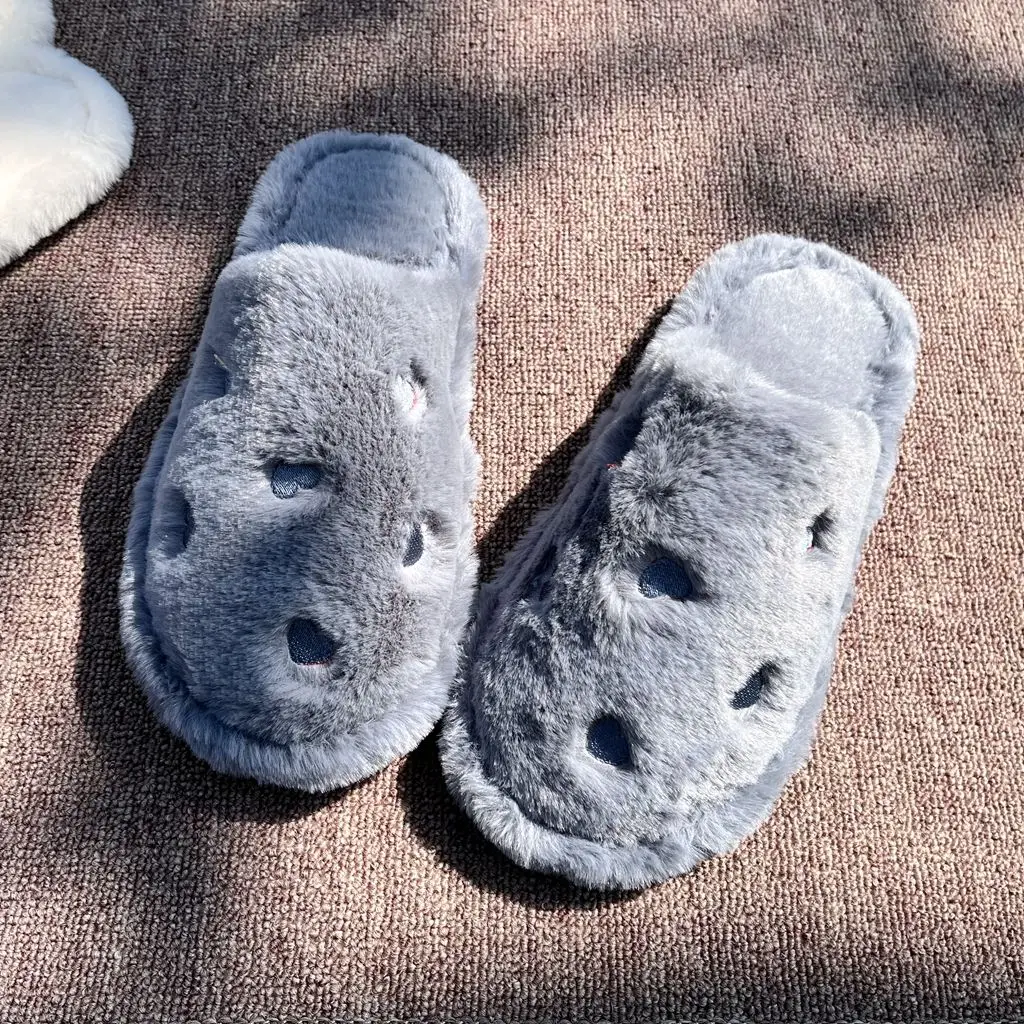 

​Cute Girly Home Slippers Women's Fluffy Plush Heart Print Cotton Closed Toe Indoor Shoes Anti Slip for Spring Autumn Winter​