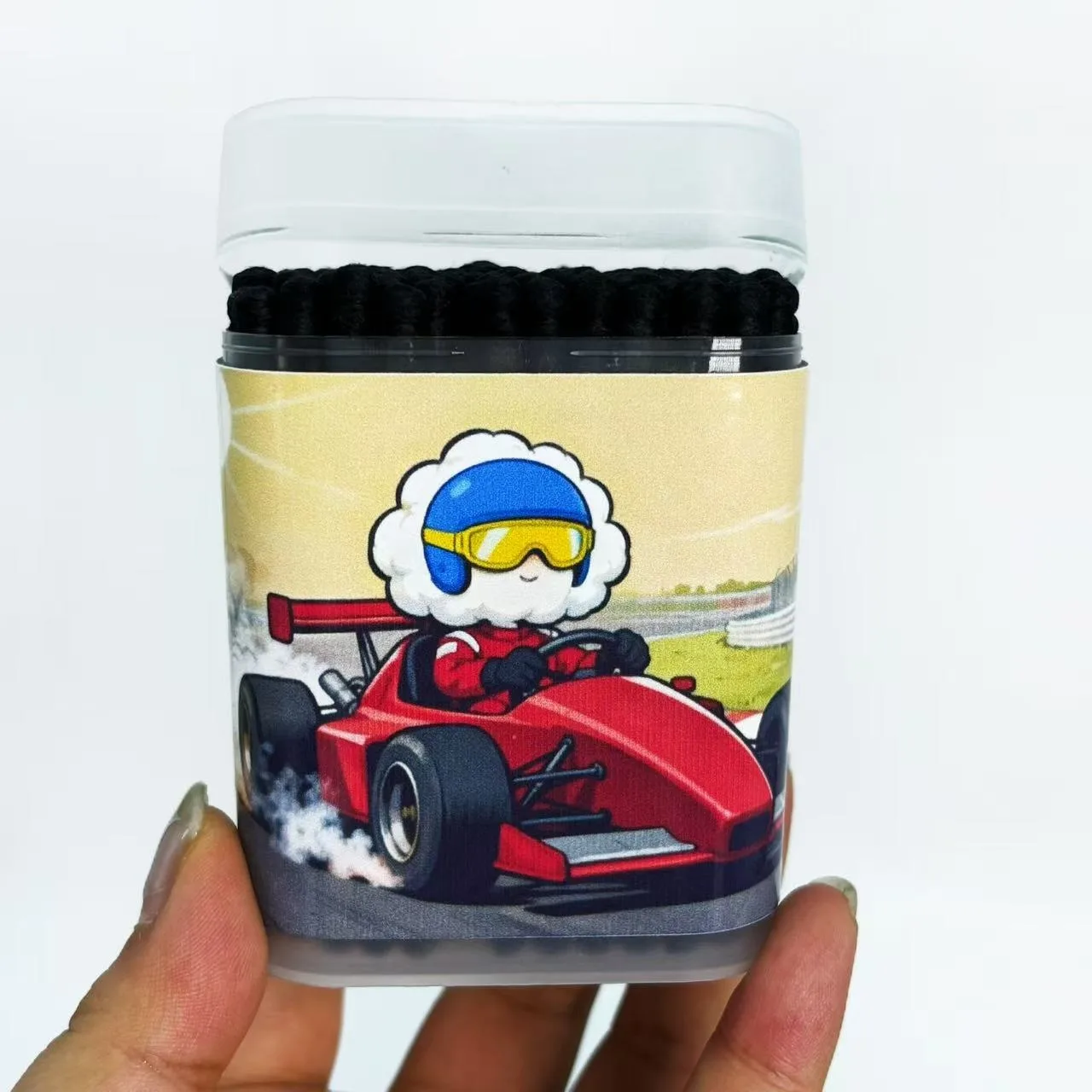 200개 레이싱 테마 양면 검정 면봉, 창의적인 나선형 라운드 경쟁 레이싱 요소 면봉 스틱