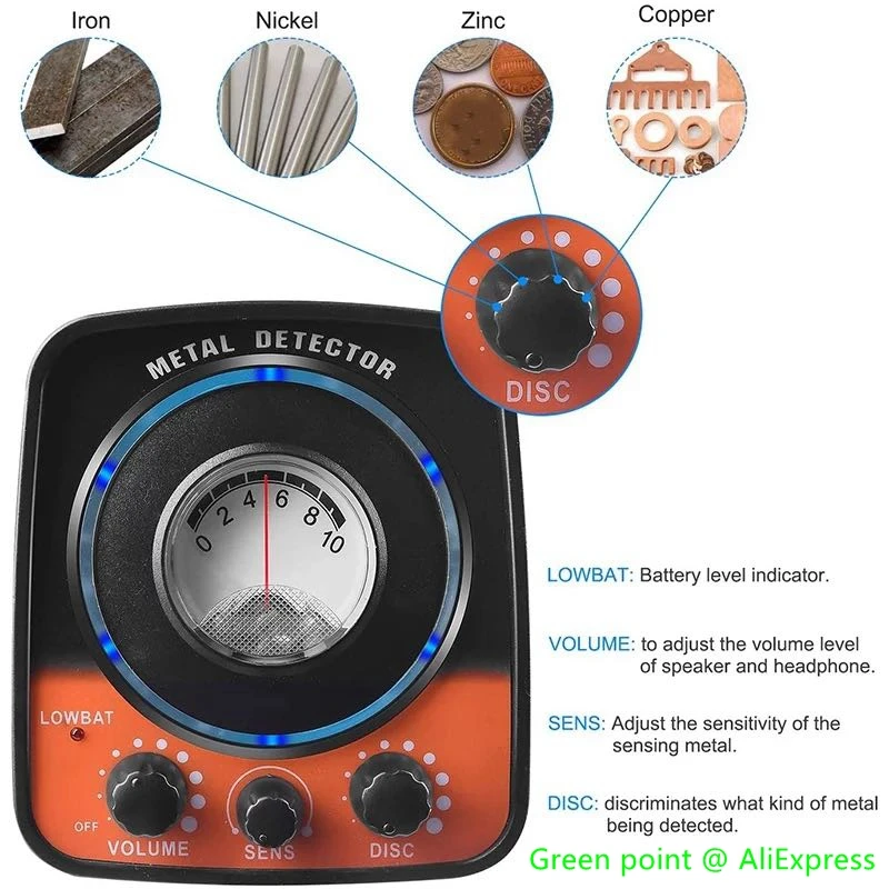 كاشف المعادن MD-5021 حساسية متعددة الوظائف مع مصباح ليد جيب كشف الذهب عمق الأسلاك دبوس مؤشر صغير ومحمول