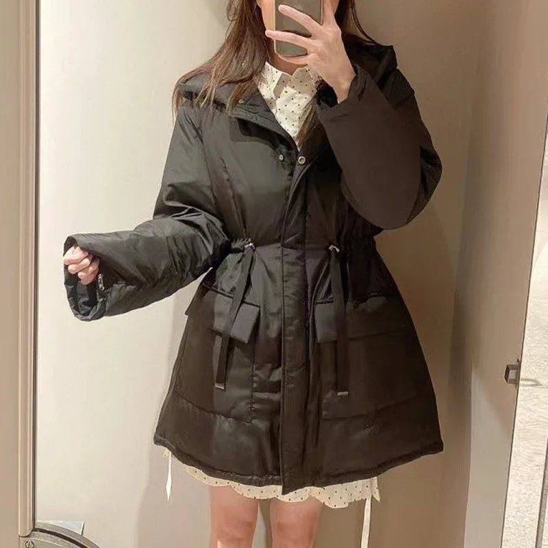 Kuzuwata Mit Kapuze Kragen Einfarbig Langarm Mäntel Kordelzug einreiher Parkas JAPAN Jaqueta Feminina Puffer Jacke