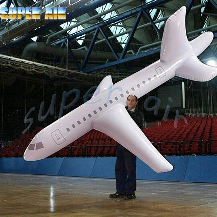 Decoración de modelo de diseño especial, avión blanco inflable gigante sentado en el suelo para espectáculo