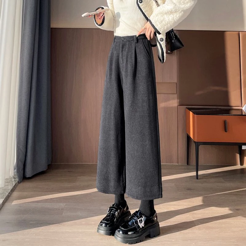 

Женские брюки-харланы с высокой талией, прямые, на флисовой подкладке, осенне-зимние, повседневные, широкие, из полиэстера, вискозы и спандекса