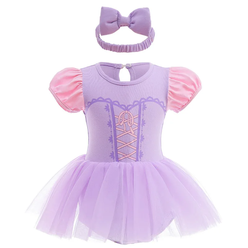 Baby Romper Dress With Headbands Cute Colorful Design Infant Baby Jumpsuit Dress Little Girl Princess Cos Dress Kids Clothes