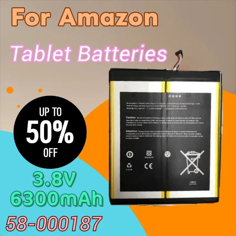 

Новый сменный аккумулятор 3,8 В, 6300 мАч 2955C7 58-000187 для Amazon Fire HD 10,1 дюйма, модель 7-го поколения SL056ZE, выпуск 2017