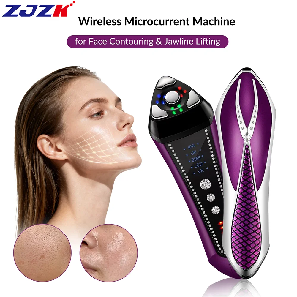 

ZJZK 5-in-1 RF EMS Facial Device Anti-Aging Microcurrent LED Light Therapy for Face Lifting Wrinkle Removal Skin Tightening