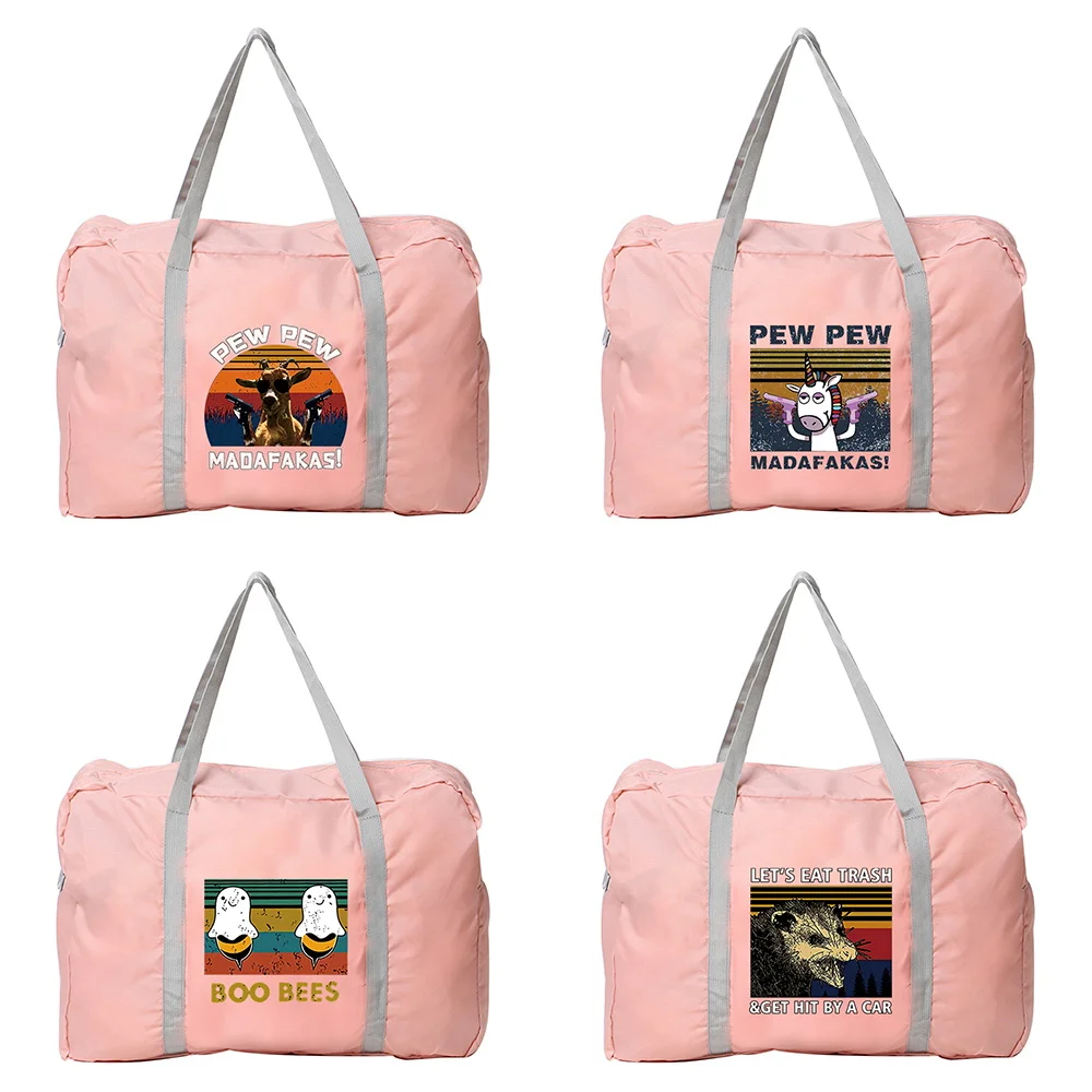 Foldable Large-capacity Unisex Fashion Luggage Travel Tote Bag Pew Pattern Printed Travel Bag