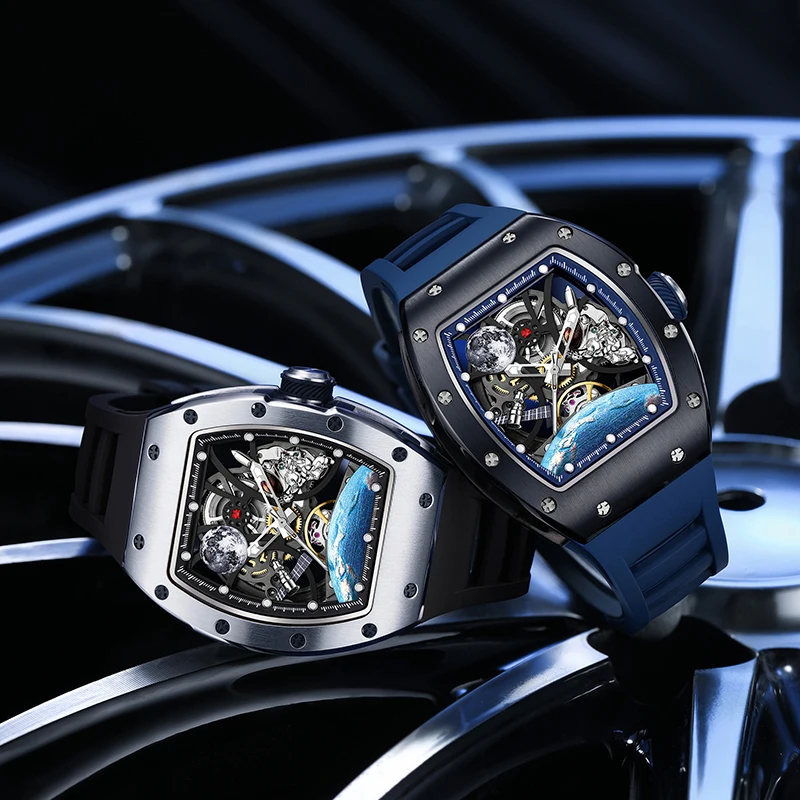 2025年高品質メンズ自動巻き腕時計、スタイリッシュなスポーツシリコンストラップ、アクティブなライフスタイル向け防水機械式腕時計