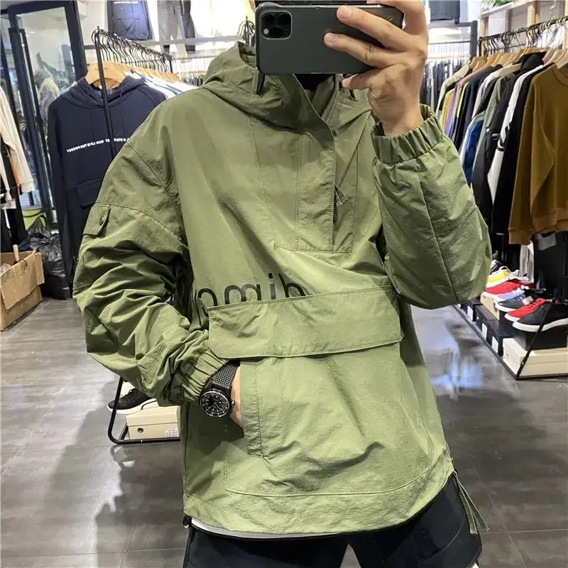 American Vintage Zipper Hoodie Sweatshirt Pockets Long Sleeve Hooded Pullover Loose Streetwear Outerwear Luxury Brand New