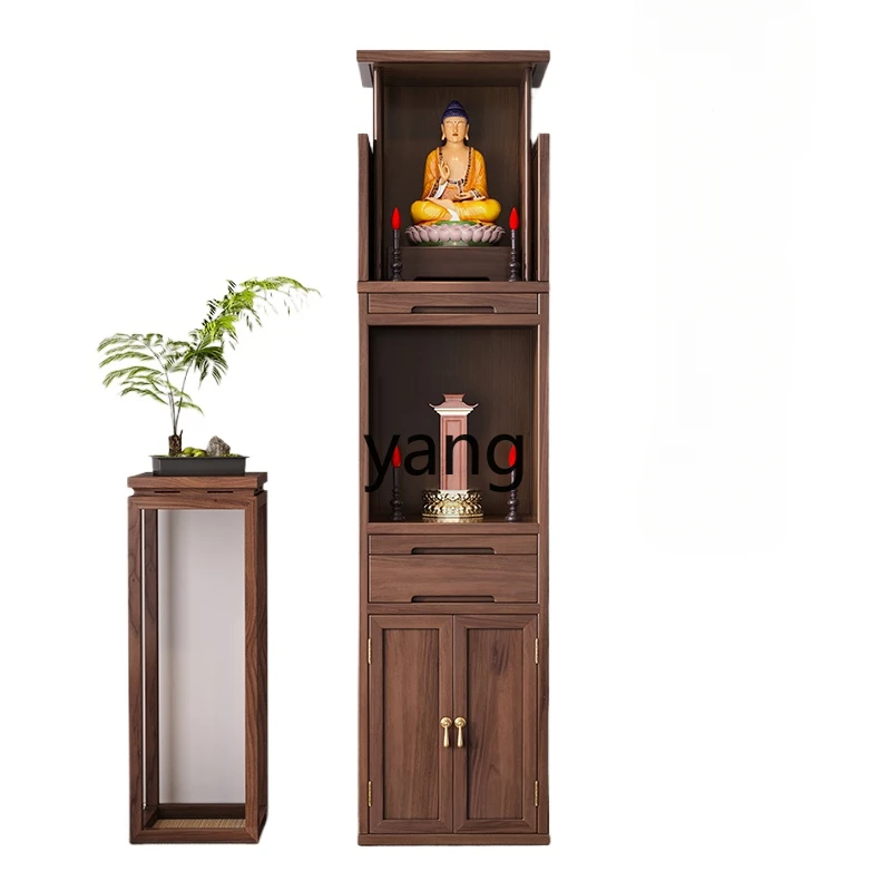 Nowa, dwuwarstwowa szafka świątynna w stylu chińskim z litego drewna z drzwiami, buddyjska niszka świątynna, nowoczesna, prosta szafka domowa.