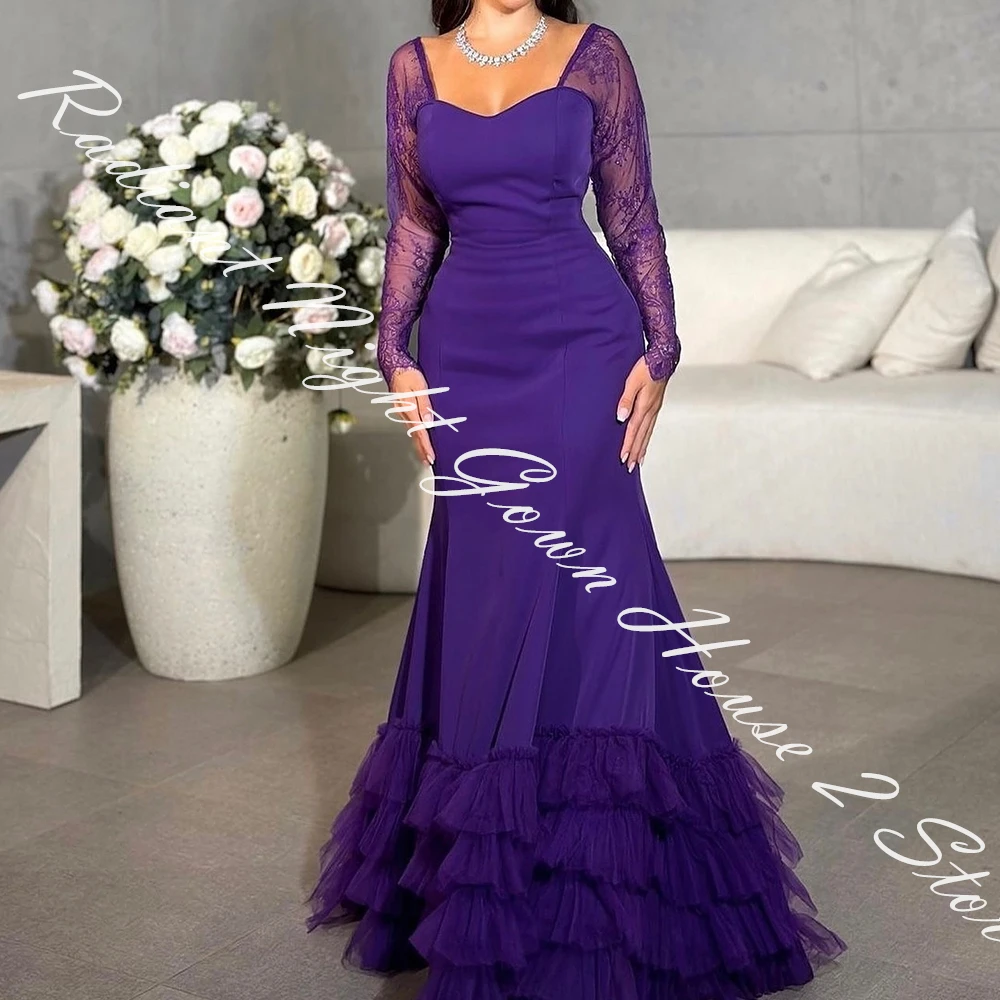 Delicate Tulle Mermaid Tiered Evening Dress Strapless Long Sleeves Floor Length Panel Train Photo Color Bespoke Occasion Gowns