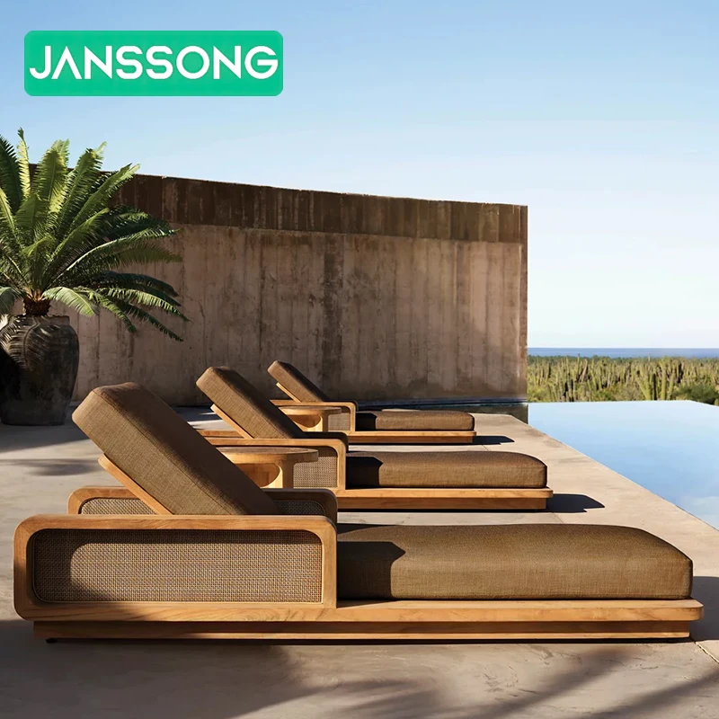 

Villa Outdoor Lounger Chair Garden Lounge Chair Hotel Resort Outdoor Furniture Set Patio Sunbed Teak Sun Lounger
