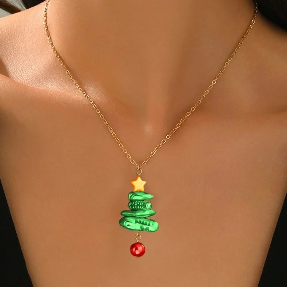 Fashion Vintage Faux Pearl Jewelry Elegant Charming Christmas Tree Necklace Stacked Unique Dangle Pendant Earrings Xmas Gift