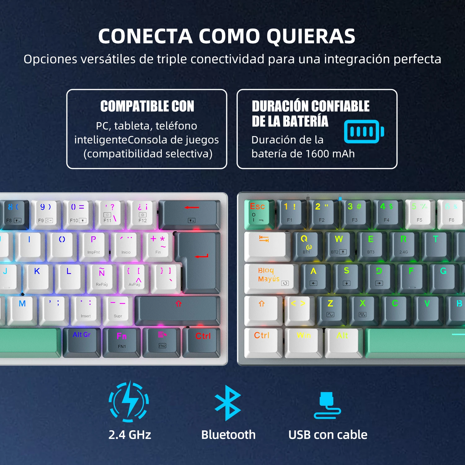 MACHENIKE K500-B61W Mechanical Keyboard Español Americano Edition 60% Tri-mode Wireless Hot-swap Gaming Keyboard For PC Gamer