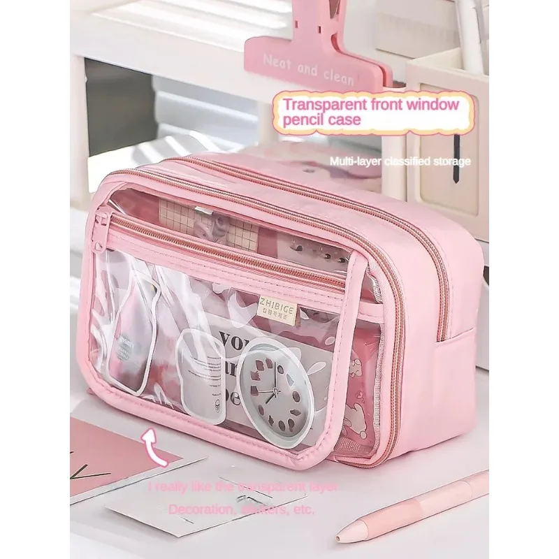 Transparent Pencil Case Lnstagram Style Niche Powerful Stationery Box Good Quality for Elementary School Students