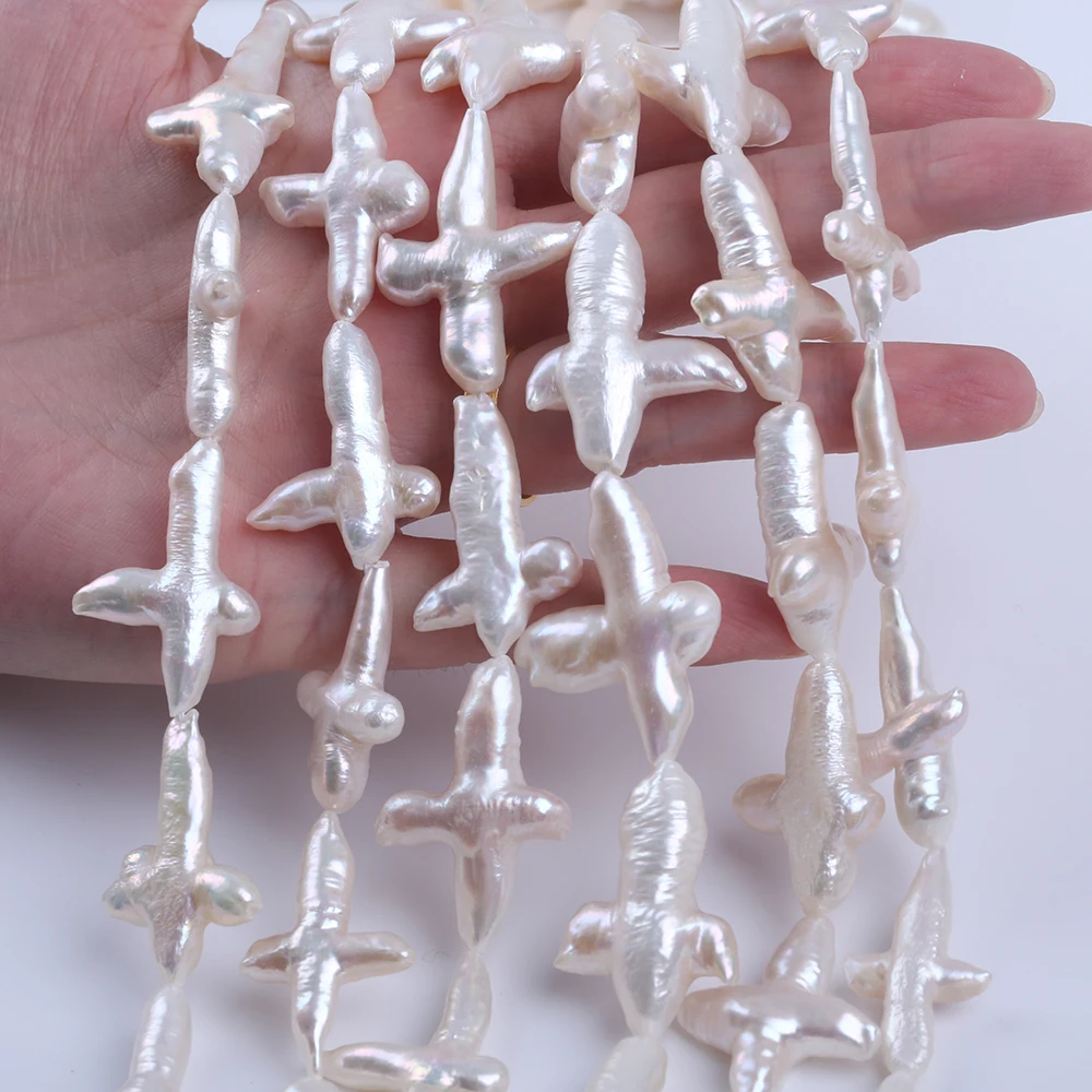 Hot Selling 20-28mm*30-36mm White Cross Shape Pearl DIY Accessories Natural Freshwater Loose Pearl Strand