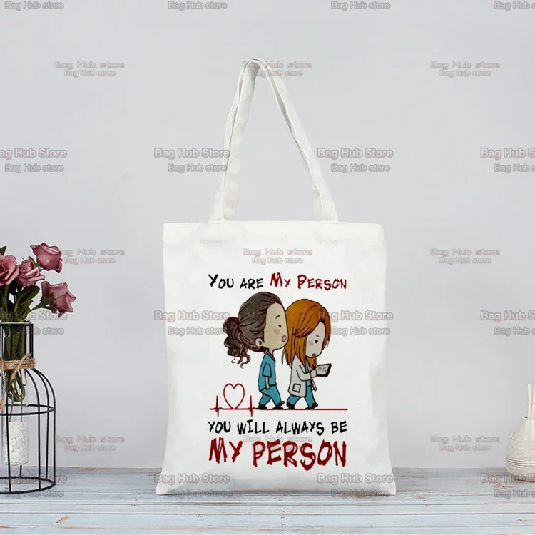 Greys Anatomy You\'re My Person 90s Nurse Doctor Printing Bag Women Bag Canvas Bag College Students Shopping Bag Shoulder Bags