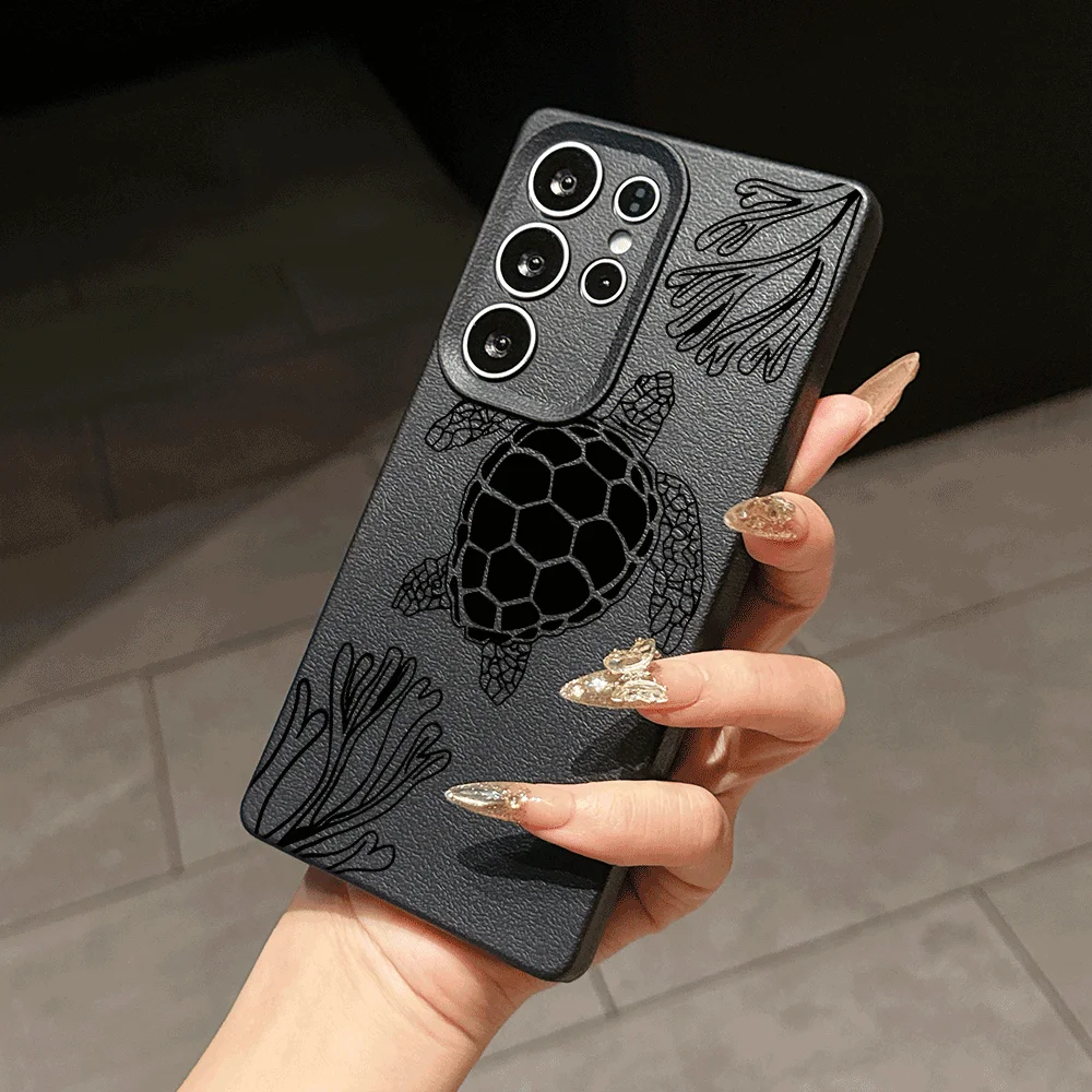 Black Line Turtle Coral 2026 New Phone Case For Samsung Galaxy S25 S23 A73 A72 A57 A34 A26 Slim Fit Shockproof Back Cover