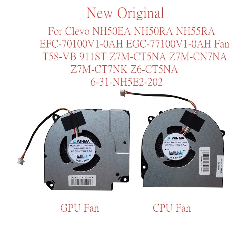 New Original Laptop Cooling Fan For Clevo NH50EA NH50RA NH55RA EFC-70100V1-0AH EGC-77100v1-0AH Fan T58-VB 911ST 6-31-NH5E2-202