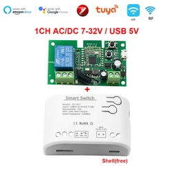 1ch zigbee tuya módulo de relé de casa inteligente 85-250v 220v relé ac dc 12v 24v 7-32v funciona alexa google assistente interruptor de luz inteligente