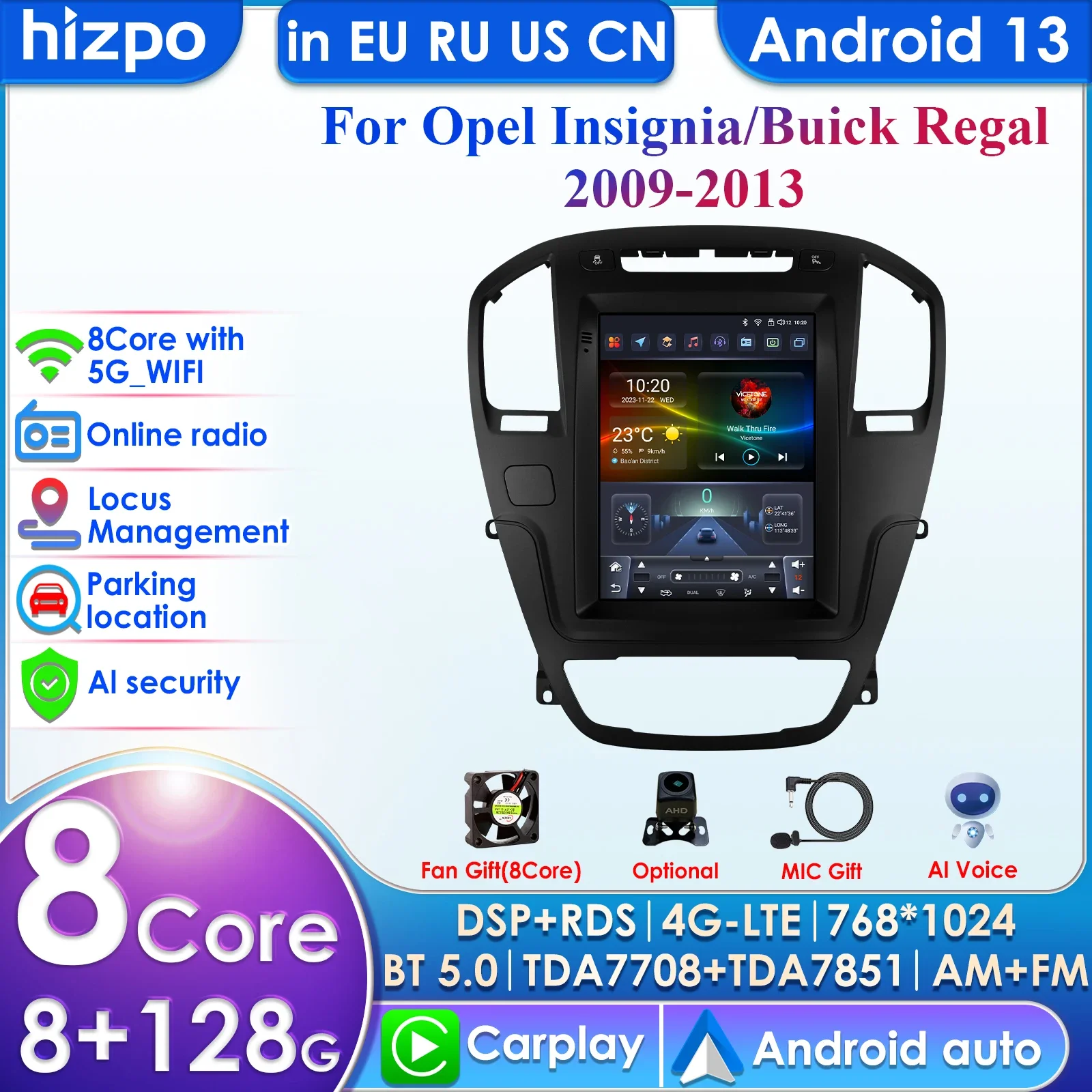 Android 13 2Din Car Radio for Opel Insignia 2009 - 2013 Buick Regal Multimedia Video Player Navi Carplay Stereo 9.7