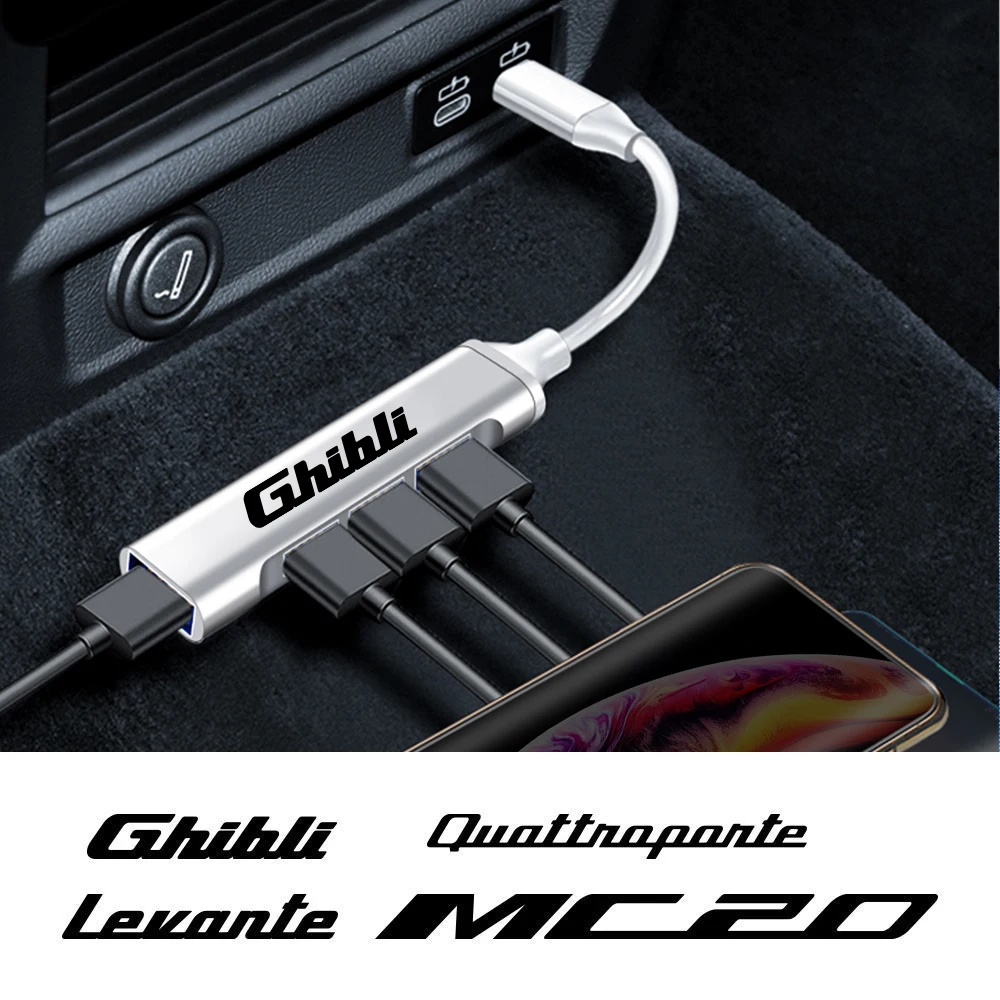 

Car USB HUb Charger Power Cable Type C Tools Auto Office Home Accessories For Maserati Logo Mc20 Ghibli Levante Quattroporte