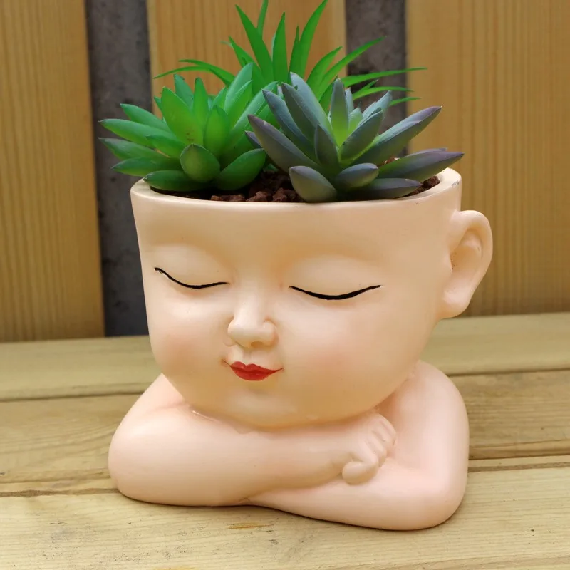 Creative Resin Human Face Flower Pot Ornaments Outdoor Courtyard Balcony Succulent Bonsai Pot Crafts Garden Decoration Statue