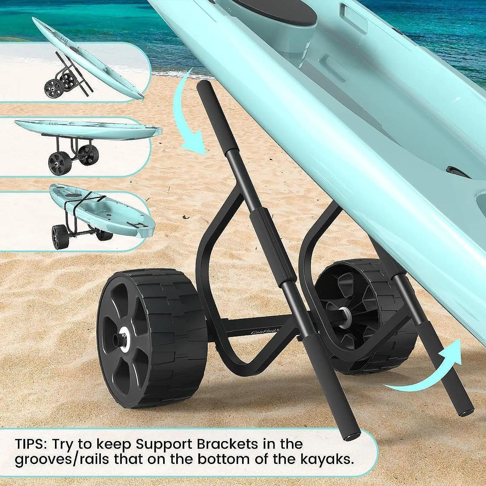 Kayak Cart with Tie Down Straps Sturdy Kayak Trailer Kayak Carrier Cart Trolley for Float Mats Paddleboards Kayaks Boats Canoes