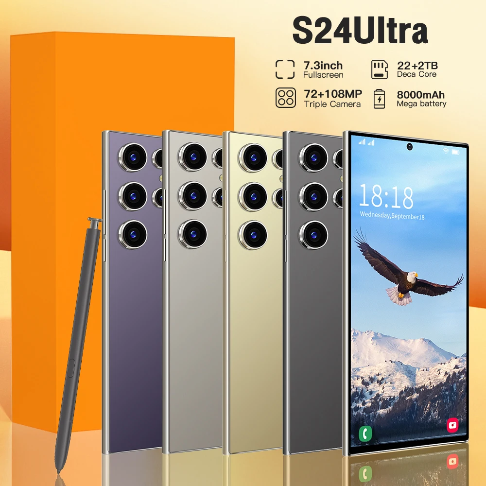 Hot New S24 Ultra Smartphone Front 72 million Brightness camera 108million HD rear camera  Android14 Face Unlocked mobilephone