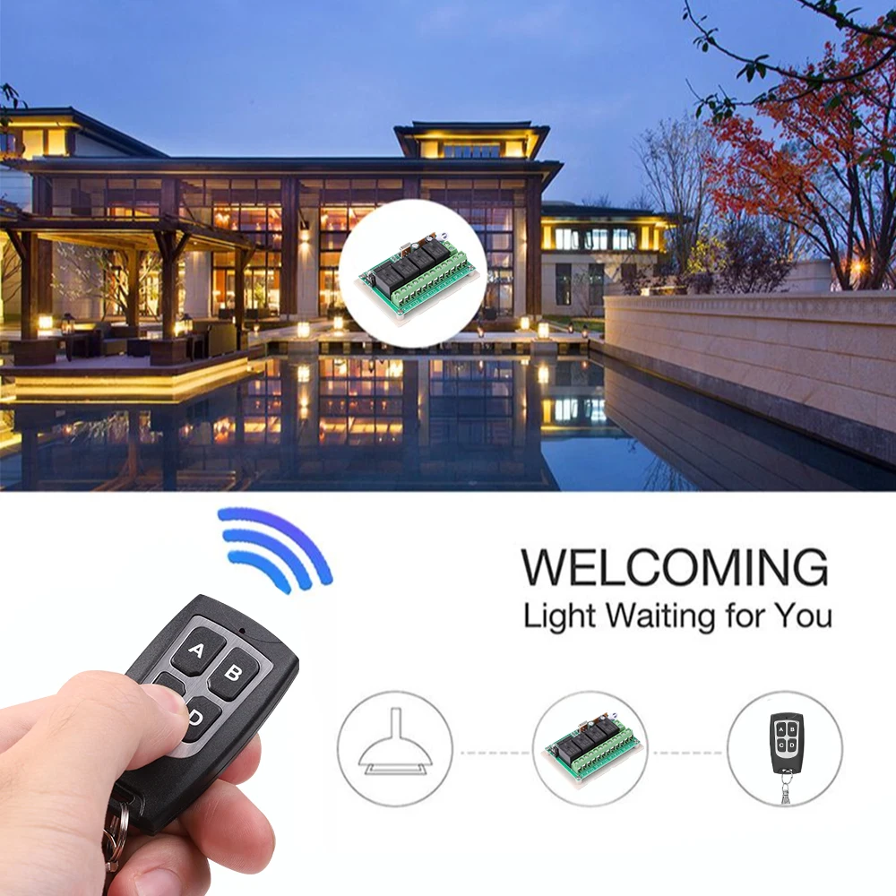 433Mhz Universal Wireless Remote Control DC 12V Relay 4CH Module Receiver RF 4B Transmitter For Garage Door Gate Motor Light