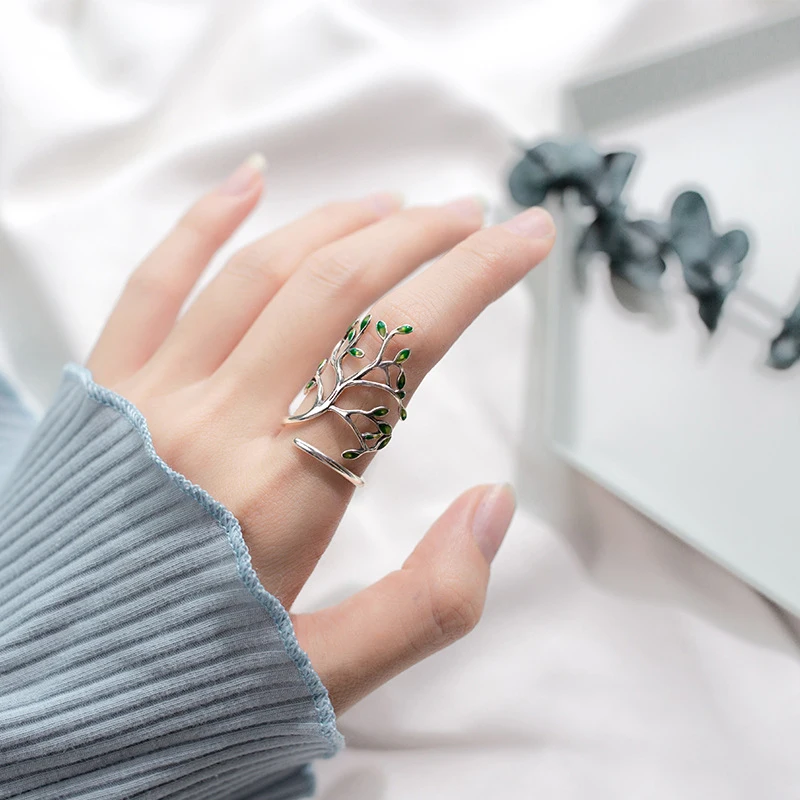 Modian Hyperbole Plant Finger Ring for Women Real 925 Sterling Silver Tree Branch Leaves Adjustable Ring Fine Jewelry 2025 New