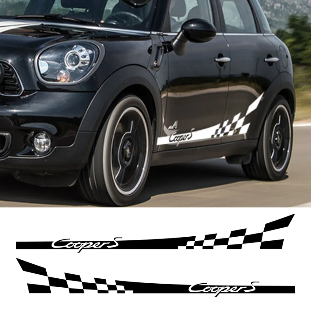 2010-2023 Voor-Mini Cooper Geblokte Vlag Zijstrepen Vinyl Body Sticker Sticker Rocker Panel Sticker