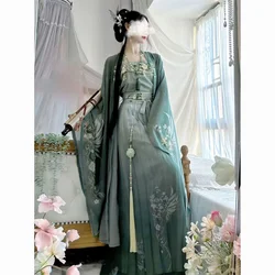 Hanfu Dress Women Chinese Traditional Vintage Hanfu Female Halloween Cosplay Costume Printed Hanfu Green 3pcs Sets Plus Size XL