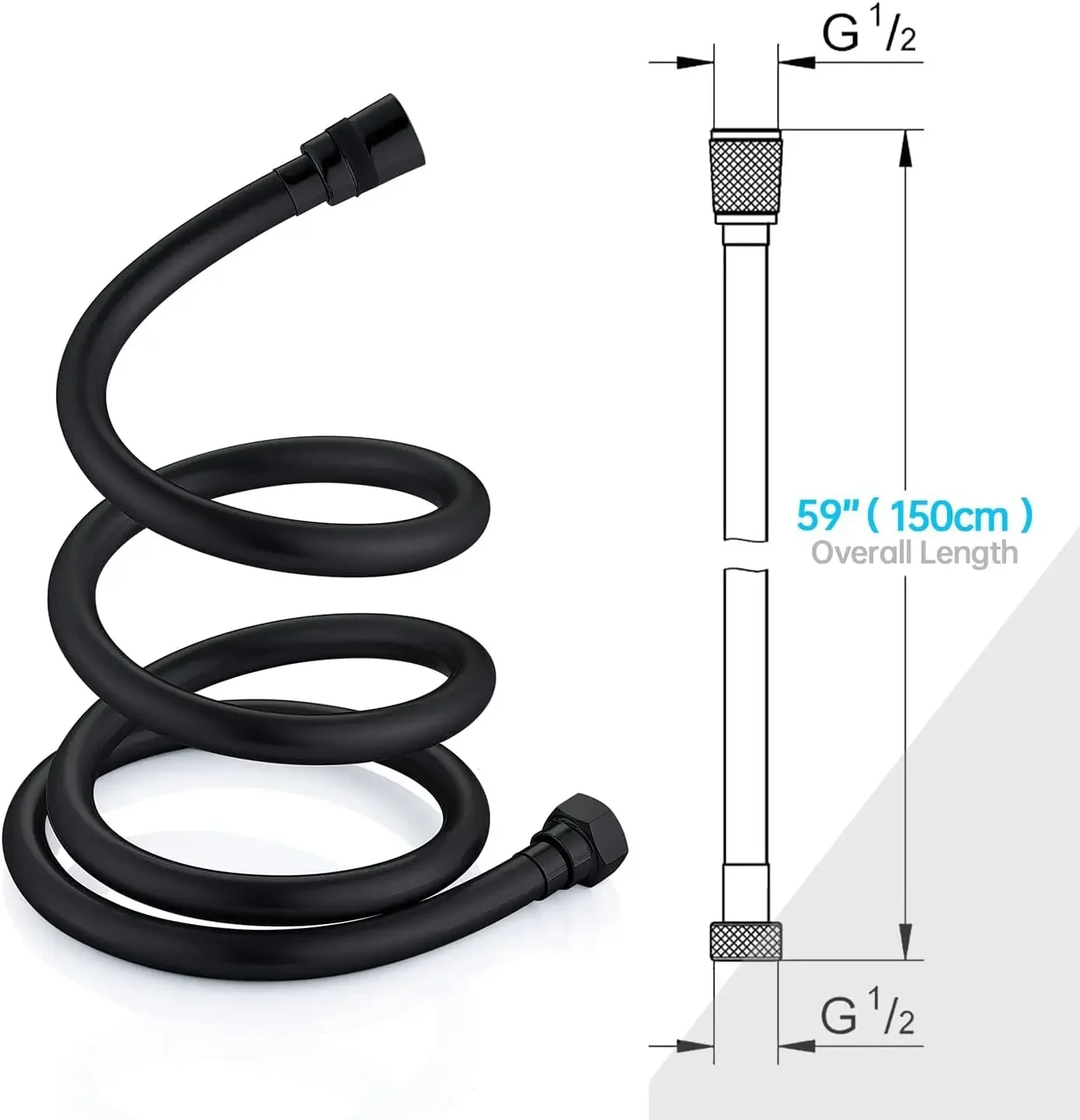 PVC High Pressure Shower Hose for Bathroom, Handheld Head, Smooth 360 Rotation, Flexible Shower Tube, 150cm