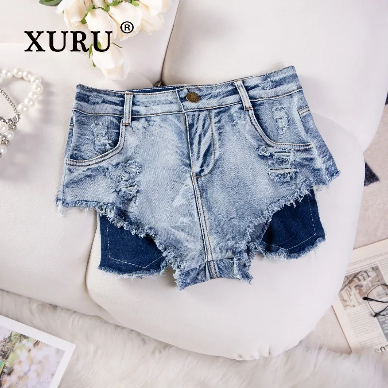 XURU - European and American New Women's Fringed Sexy Jeans, Summer Bar Spicy Girl Denim Shorts Hot Pants